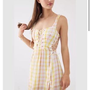 NWT For Love & Lemons || Rue Check Corset Midi Dress M